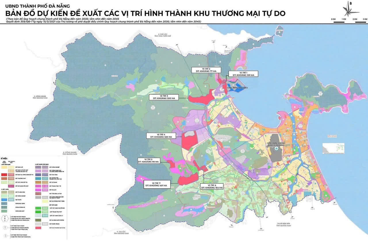 Bản đồ đề xuất các vị trí hình thành Khu Thương mại tự do Đà Nẵng