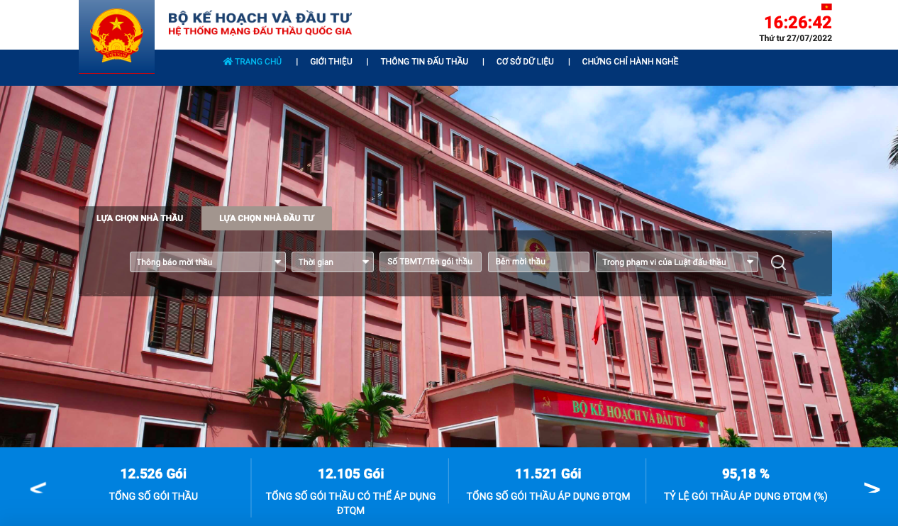 CTTĐT Hệ thống mạng đấu thầu quốc gia mới. Ảnh chụp màn hình