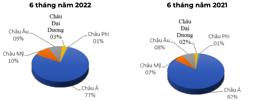 Cơ cấu khu vực thị trường xuất khẩu hàng rau quả của Việt Nam (% theo trị giá). Nguồn: Cục XNK