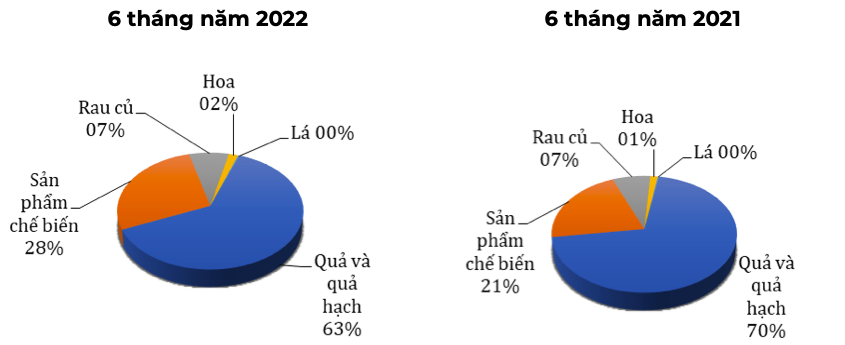 Cơ cấu chủng loại hàng rau quả xuất khẩu (ĐVT: % theo trị giá). Nguồn: Cục XNK