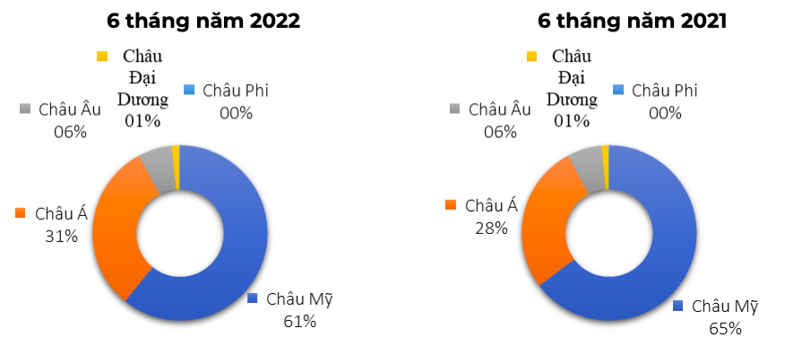 Cơ cấu khu vực thị trường xuất khẩu gỗ và sản phẩm gỗ của Việt Nam (% theo trị giá). Nguồn: Cục XNK