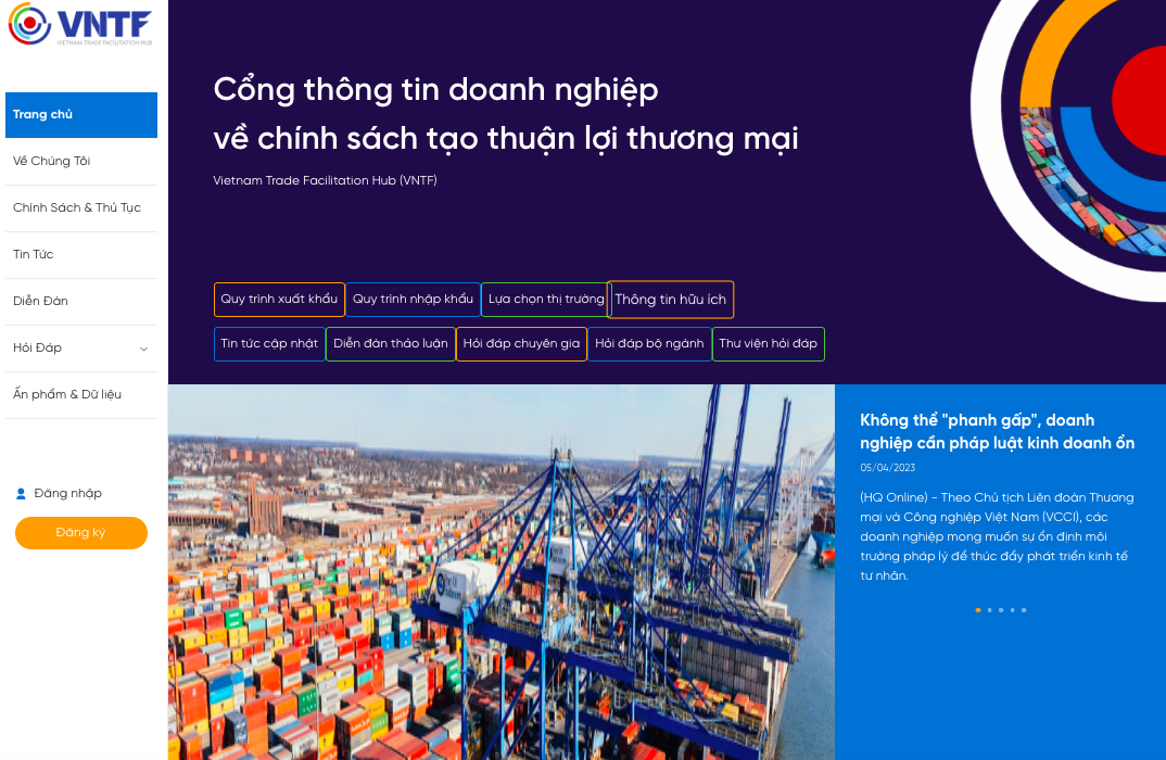 VCCI chính thức vận hành Cổng thông tin doanh nghiệp về chính sách tạo thuận lợi thương mại (VNTF)