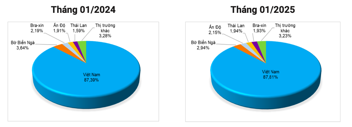 Cơ cấu thị trường cung cấp hạt điều cho Hoa Kỳ (Tỷ trọng % tính theo lượng). Nguồn: Cục XNK