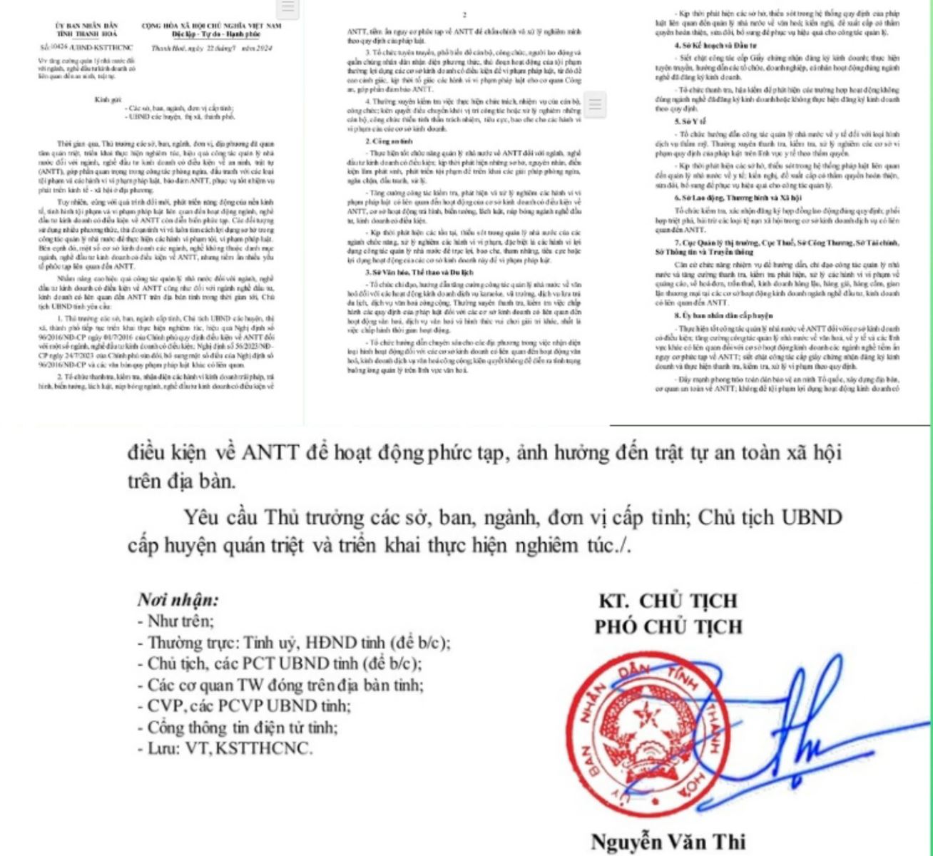 công văn số: 10426/UBND-KSTTHCNC gửi các cơ quan ban, ngành trên địa tỉnh về việc bàn tăng cường quản lý nhà nước đối với ngành, nghề đầu tư kinh doanh có liên quan đến ANTT
