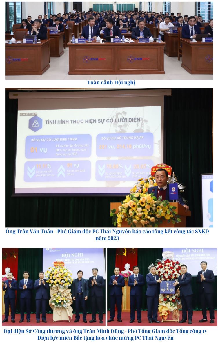 Công ty Điện lực Thái Nguyên tổ chức hội nghị tổng kết công tác sản xuất kinh doanh năm 2023, triển khai nhiệm vụ kế hoạch năm 2024. Ảnh PC Thái Nguyên