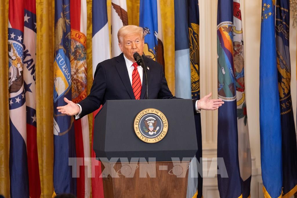 Tổng thống Mỹ Donald Trump phát biểu tại Nhà Trắng, Washington, D.C. Ảnh: THX/TTXVN  