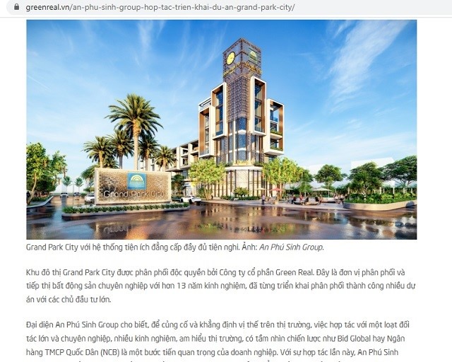 Một phần thông tin giới thiệu dự án Grand Park City trên không gian mạng internet.