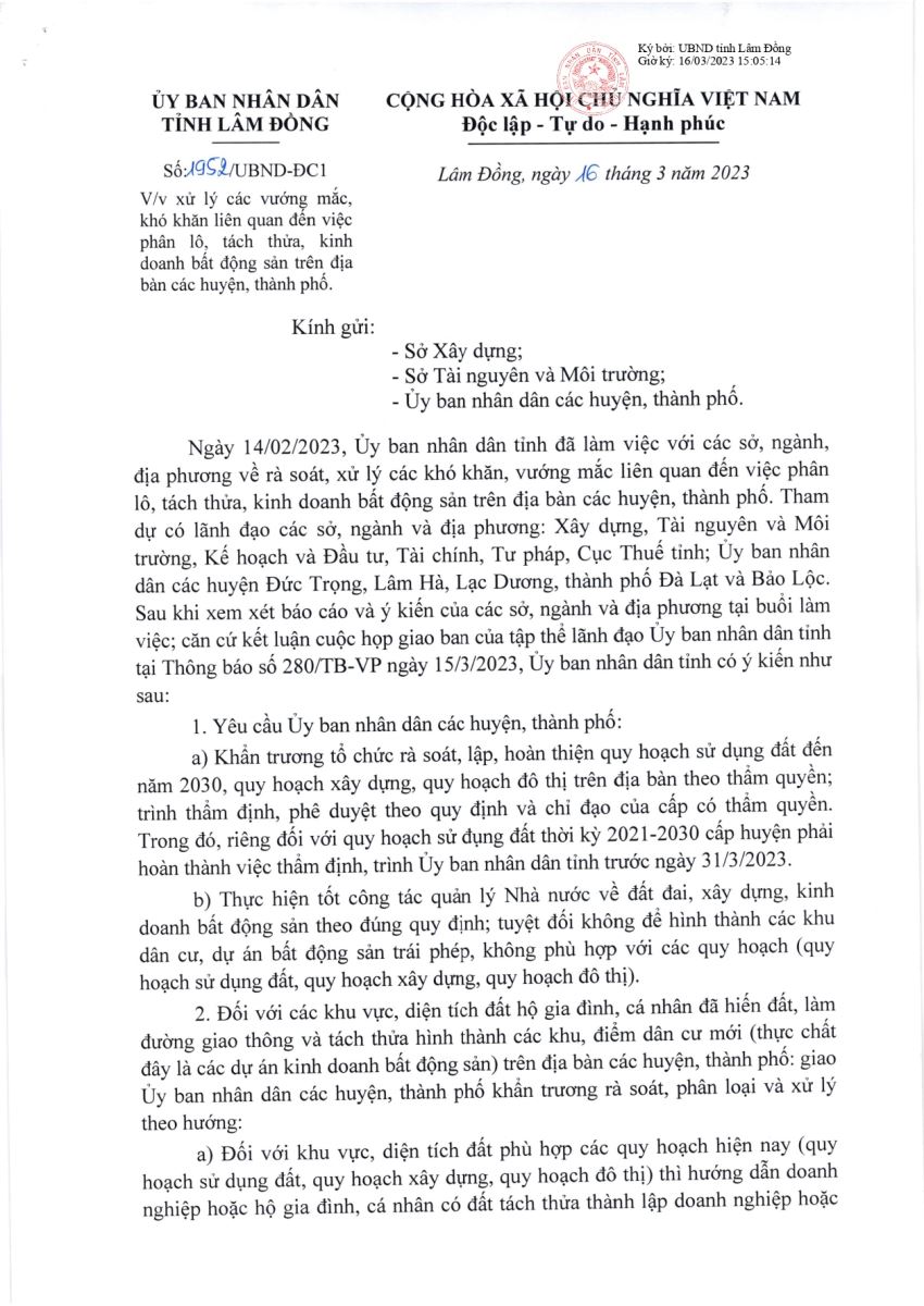 Một phần văn bản của UBND tỉnh Lâm Đồng