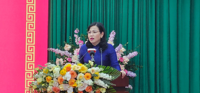 Bà Nguyễn Thanh Hải- Bí Thư Tỉnh ủy Thái Nguyên phát biểu tại hội nghị. Ảnh PV