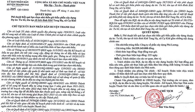 Ông Bùi Văn Sáng – Chủ tịch UBND huyện Thanh Oai ký nhiều Công ty Phú Lương trúng thầu .