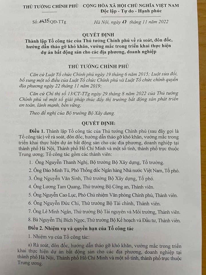 Một phần của Quyết định Thủ tướng Chính phủ