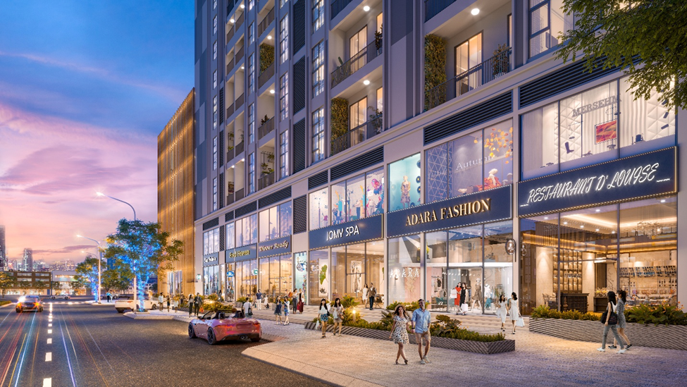 Nhịp sống thương mại tại khu đô thị đang hình thành rõ nét với nhiều cửa hàng đã hoạt động