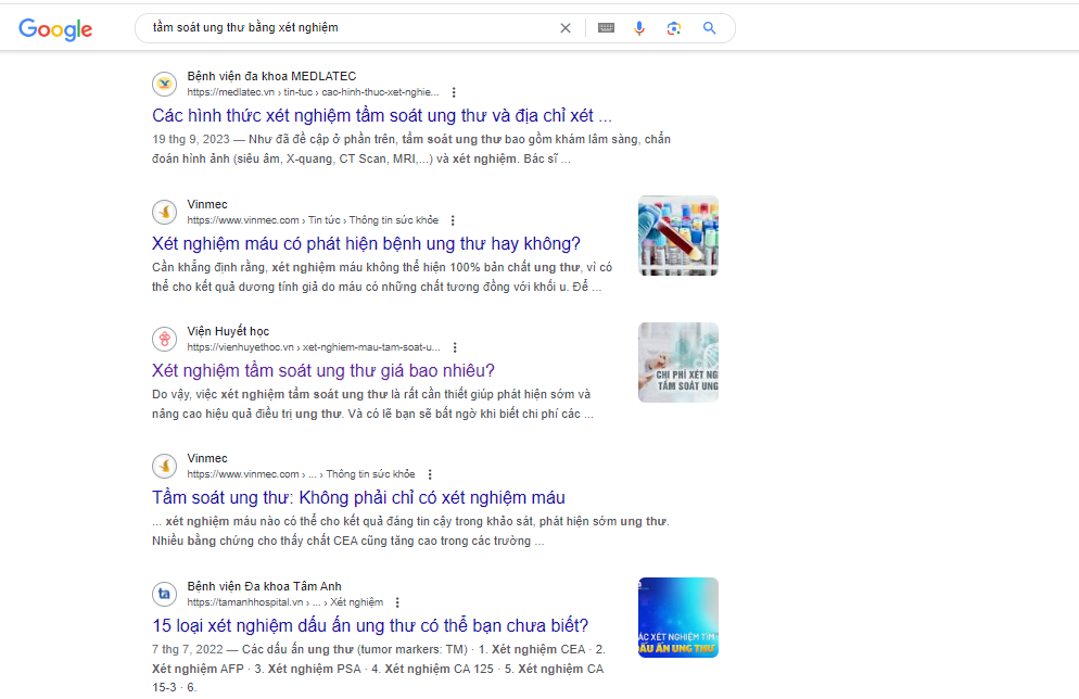 Quảng cáo dịch vụ tầm soát ung thư của các bệnh viện như: Bệnh viện Đa khoa Tâm Anh, Bệnh viện Hồng Ngọc