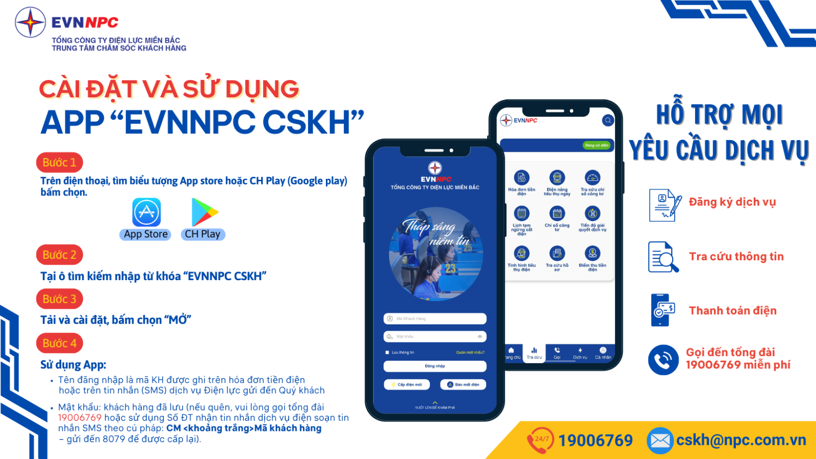 Ứng dụng EVNNPC CSKH phục vụ khách hàng sử dụng điện nhiều tiện ích mới