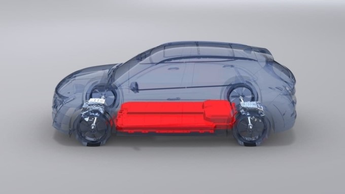 Bộ pin (màu đỏ) trên một mẫu xe điện VinFast. Ảnh: VinFast.