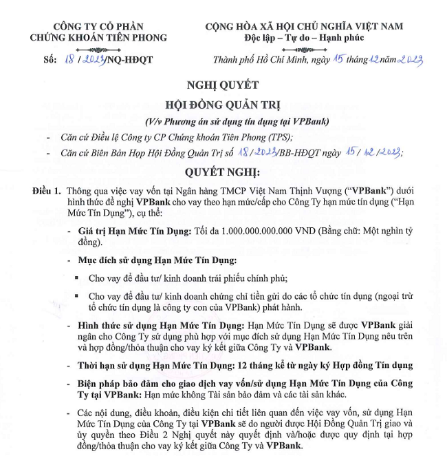 Nghị quyết của TPS về việc 