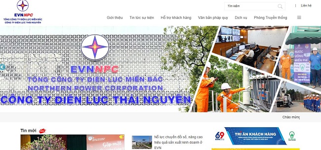 Trang website: https://pcthainguyen.npc.com.vn/ của Công ty Điện lực Thái Nguyên (PC Thái Nguyên) 