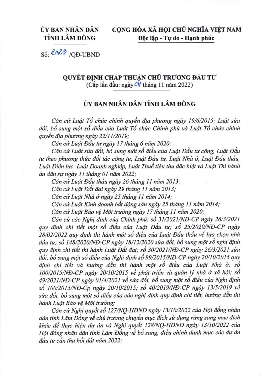 Hình ảnh Quyết định Chủ trương đầu tư