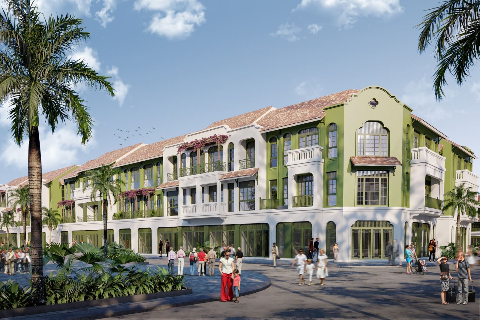 Townhouse phân khu Kim Tiền kết hợp kiến trúc truyền thống và hiện đại.