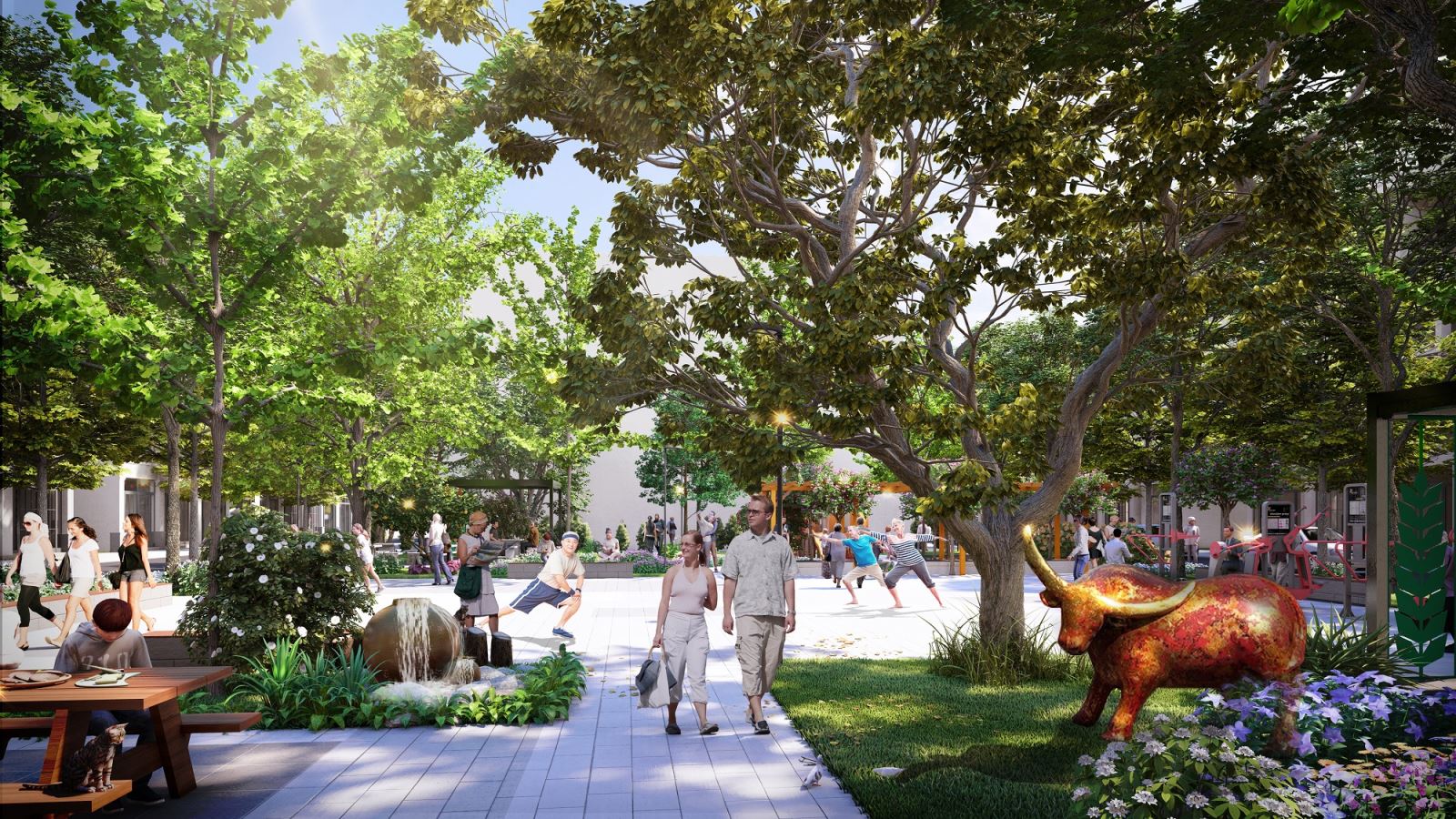 Các vườn nội khu là nơi người già dạo bộ thư giãn.