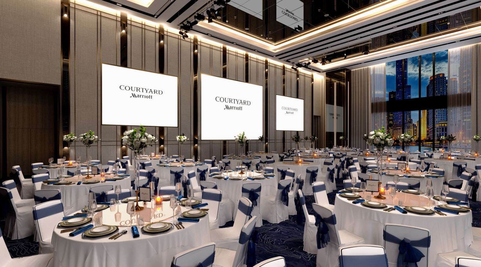 Không gian tổ chức sự kiện đa năng, lý tưởng cho hội nghị, hội thảo và tiệc chiêu đãi cao cấp tại Courtyard by Marriott Danang Han River.
