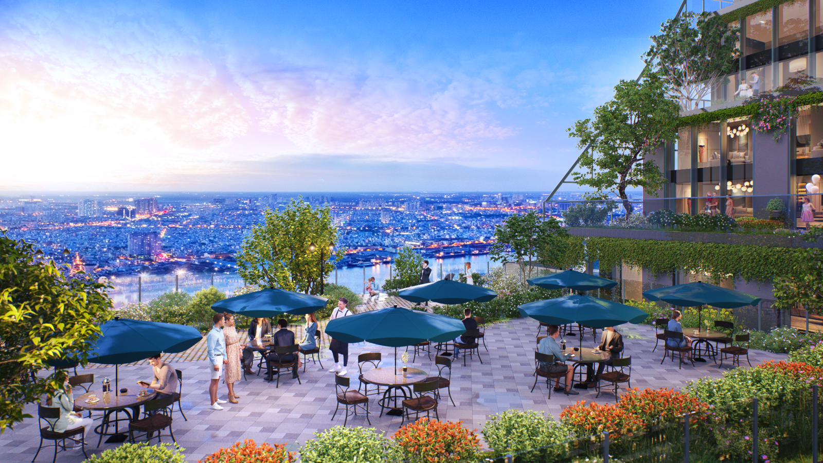 Cộng hưởng cùng các khu vườn xanh trên không được kiến tạo từ thiết kế giật cấp độc đáo, Noble Crystal Riverside mang đến một không gian sống xanh đắt giá ngay giữa lòng phố thị.