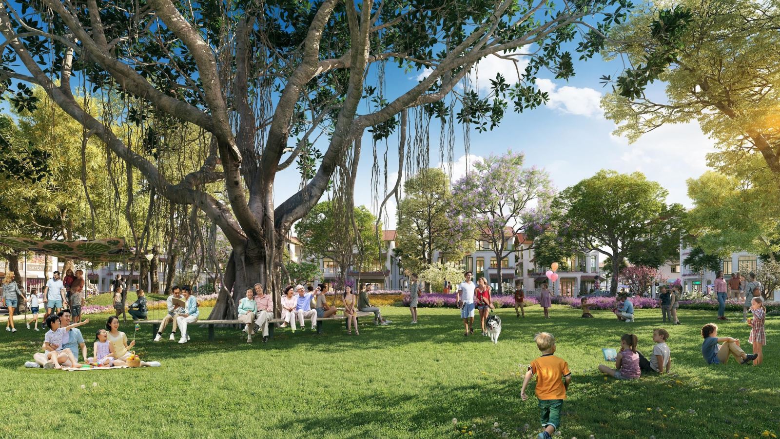 Không gian xanh ngập tràn Sun Urban City, nơi cư dân thư giãn, nghỉ ngơi.