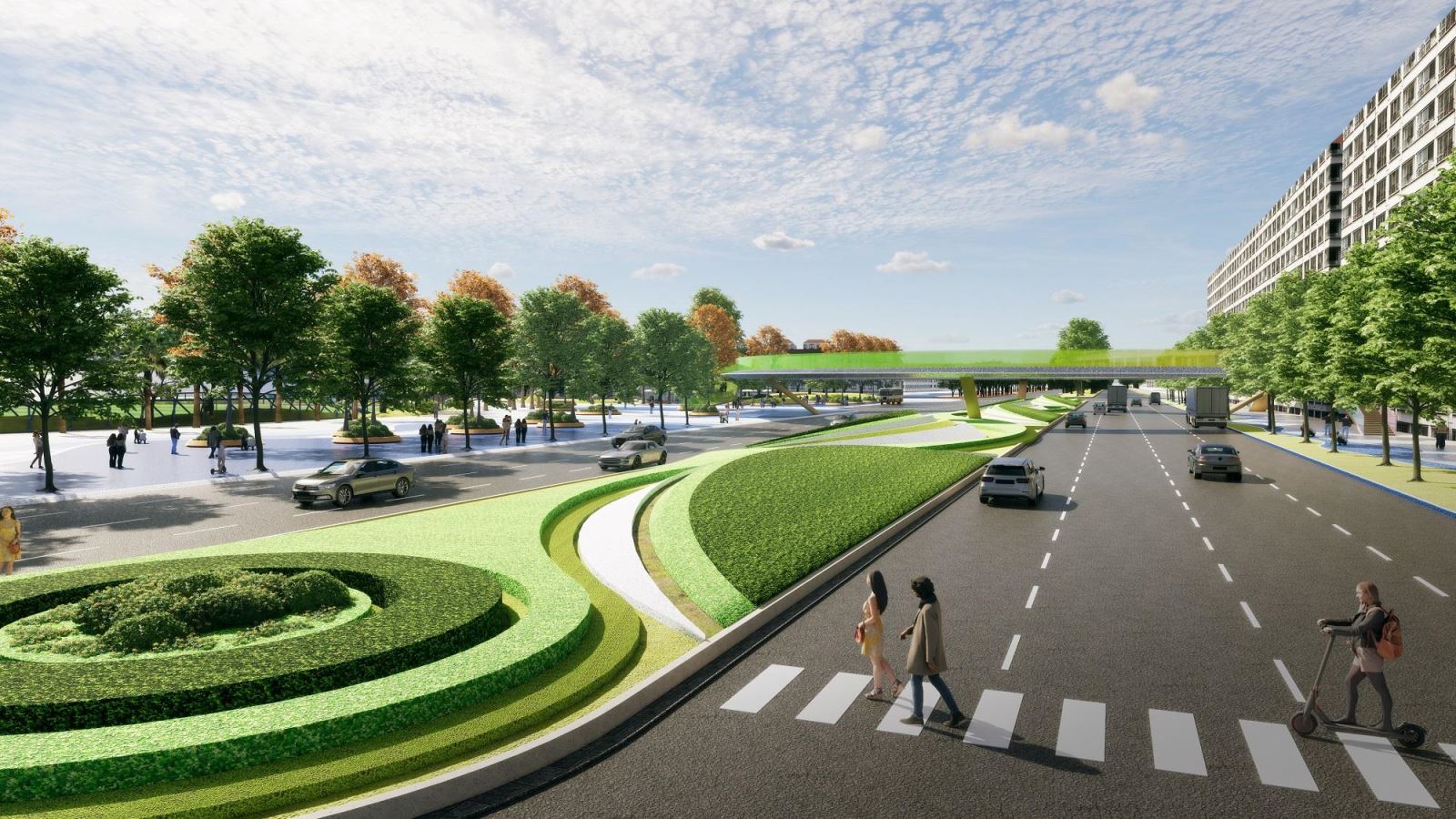 Đường Điện Biên Phủ rộng 68m nối từ nút giao Phú Thứ trên cao tốc Pháp Vân - Cầu Giẽ - Ninh Bình đến trung tâm hành chính mới tỉnh Hà Nam  dài 2,2km dự kiến hoàn thành vào 31/12.