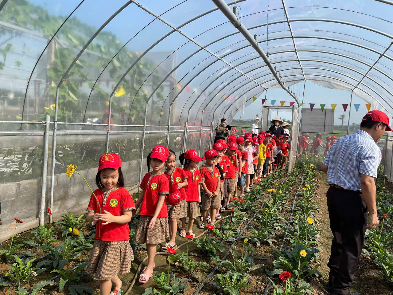 Du khách trải nghiệm và thưởng thức sản phẩm trong nhà màng
