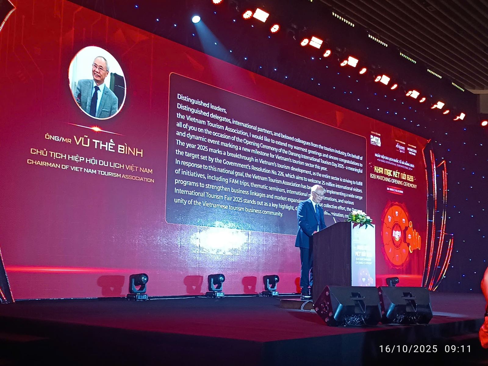 Ông Vũ Thế Bình - Chủ tịch Hiệp hội Du lịch Việt Nam phát biểu khai mạc tại sự kiện