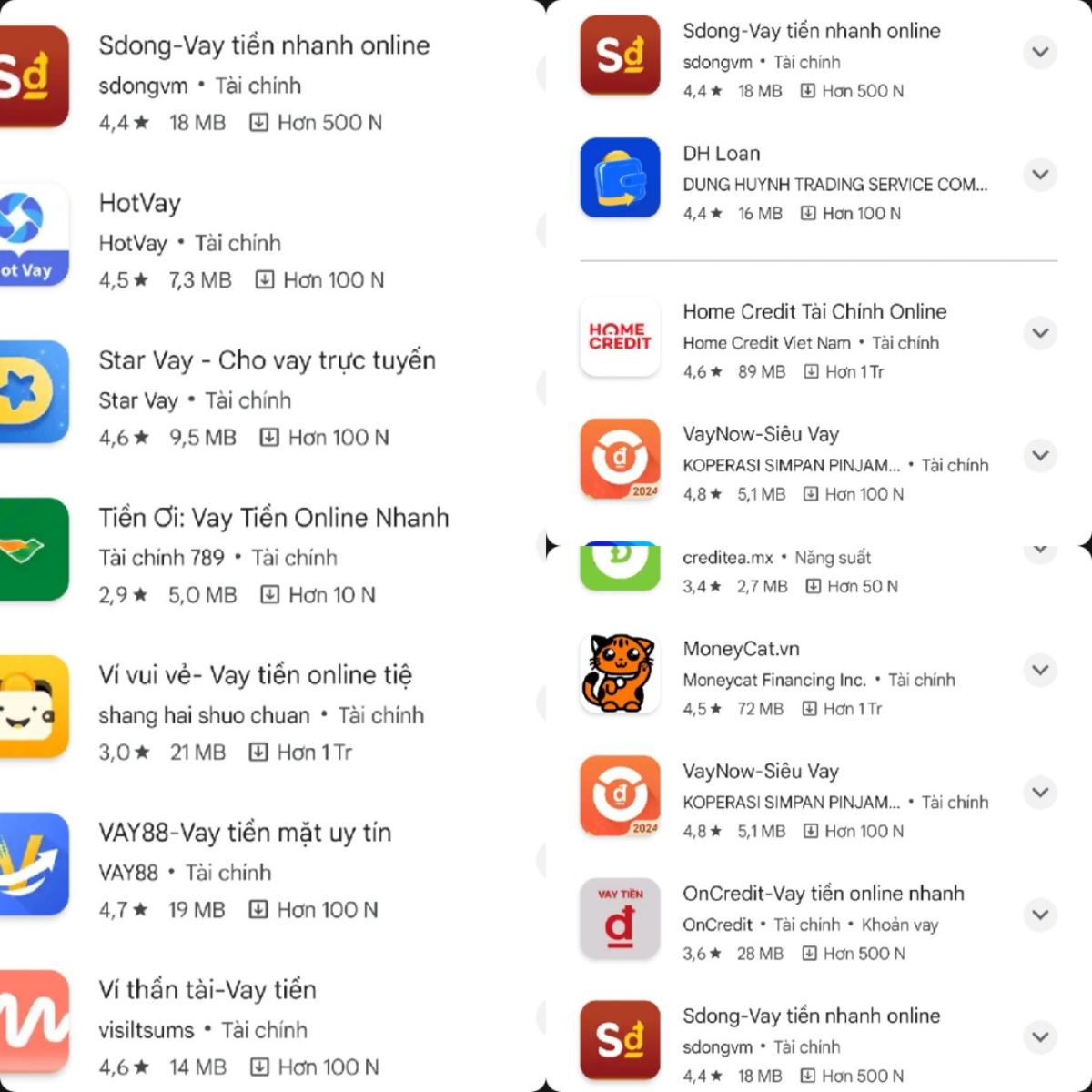 Nhiều ứng dụng vay tiền online có trên App Store, CH Play.