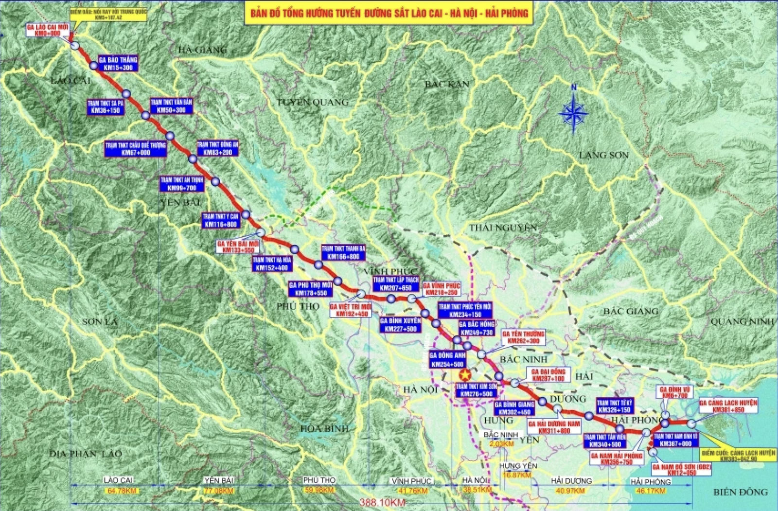 Bản đồ tổng hướng tuyến đường sắt Lào Cai - Hà Nội - Hải Phòn