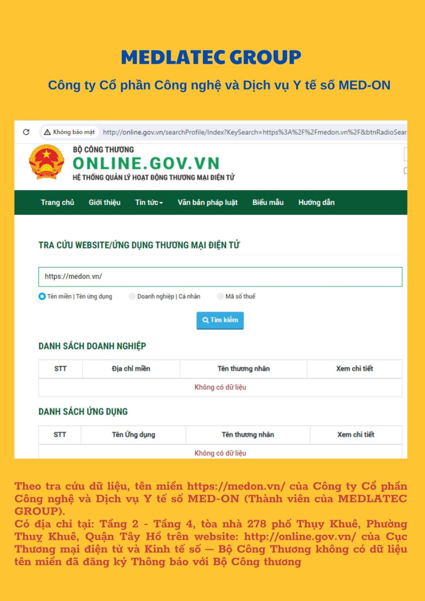 Website của Công ty Cổ phần Công nghệ và Dịch vụ Y tế số MED-ON (Thành viên của MEDLATEC GROUP