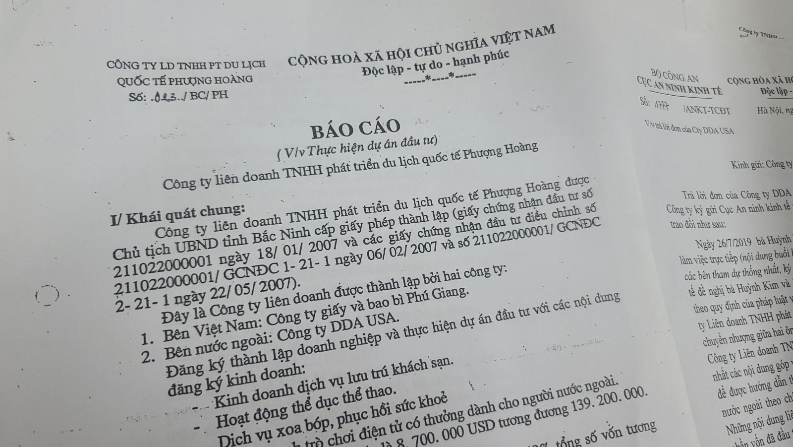 Báo cáo thực hiện dự án đầu tư Công ty Liên doanh TNHH Phát triển du lịch quốc tế Phượng Hoàng.