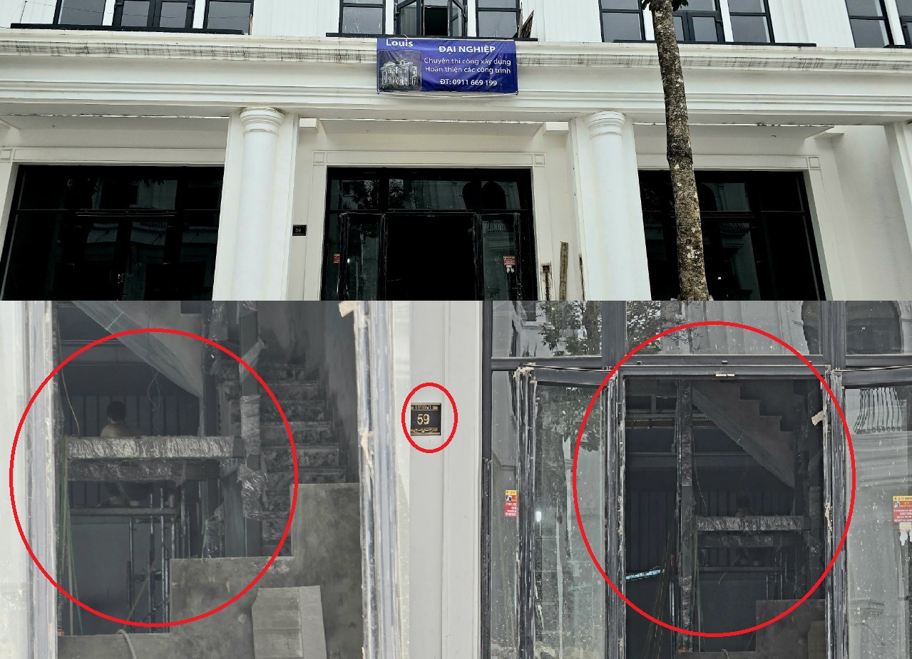 Một căn biệt thự đang tiến hành xây dựng khung thép để lắp đặt thang máy trong khu đô thị Louis City Hoàng Mai.