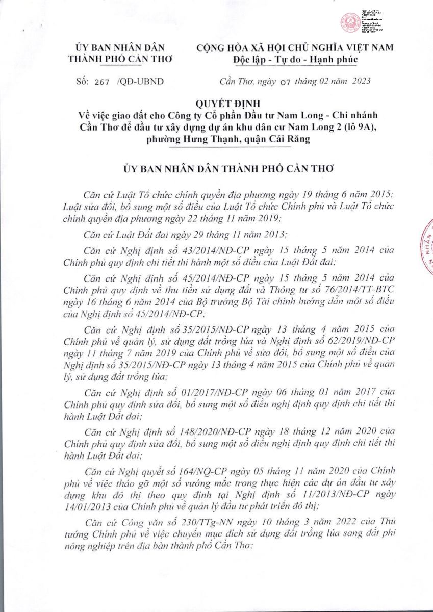 Một phần Quyết định 267/QĐ-UBND