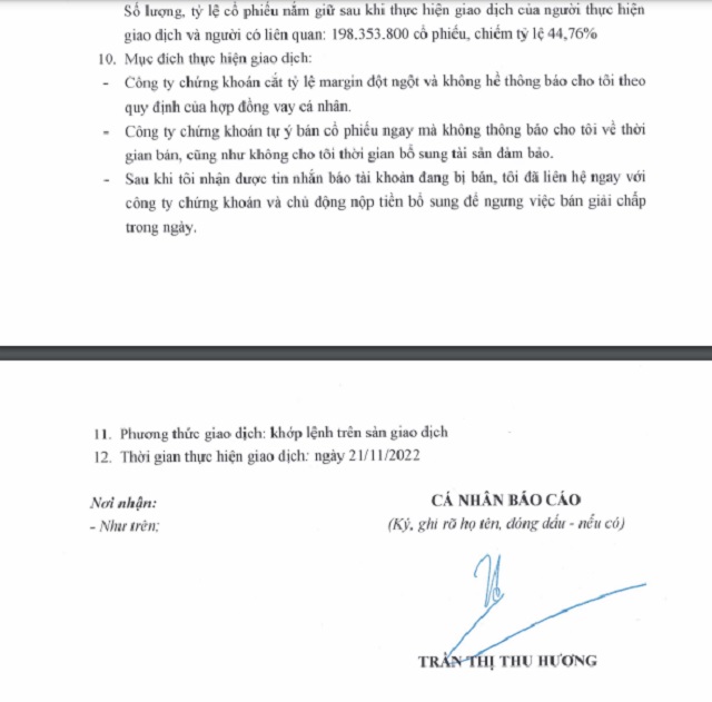 Một phần văn bản bà Hương, vợ chủ tịch HĐQT Khải Hoàn Land gửi đến cỏa quan chức năng liên quan
