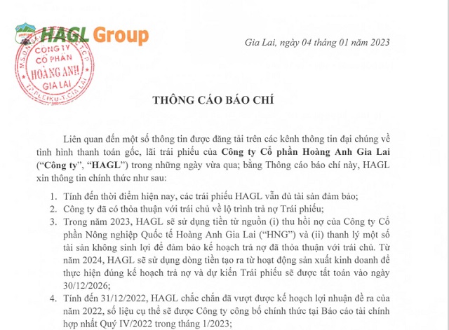Một phần thông cáo báo chí được HAG công bố 