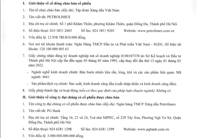 Một phần văn bản thông báo của Petrolimex