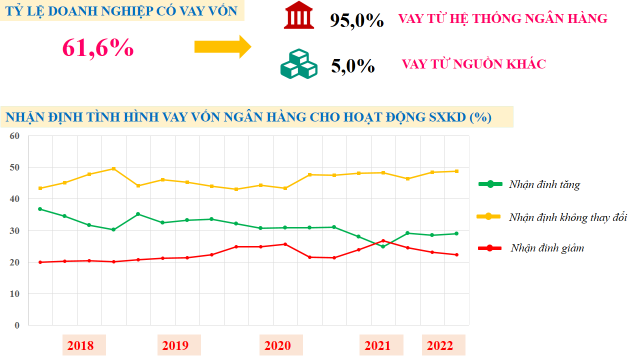 Nhận định tình hình vay vốn ngân hàng (%). Nguồn: Tổng cục Thống kê