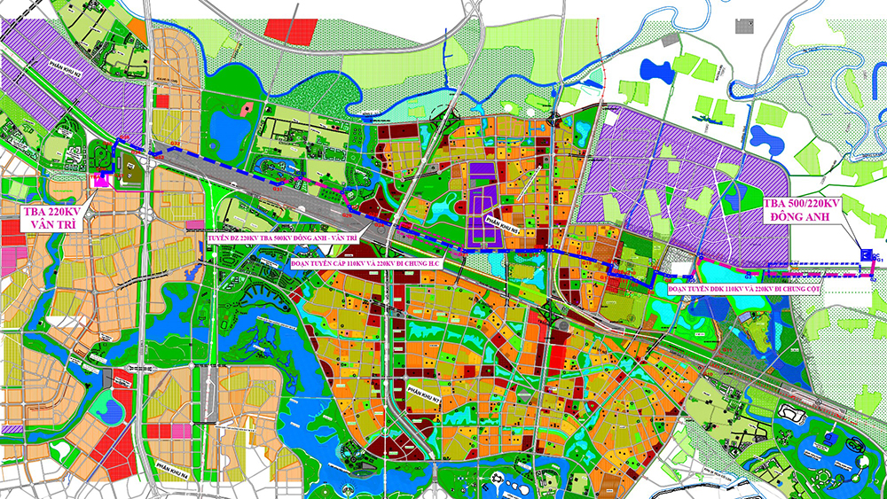 Mặt bằng tuyến đường dây 220kV TBA 500kV Đông Anh- Vân Trì-Ảnh:VGP/Toàn Thắng