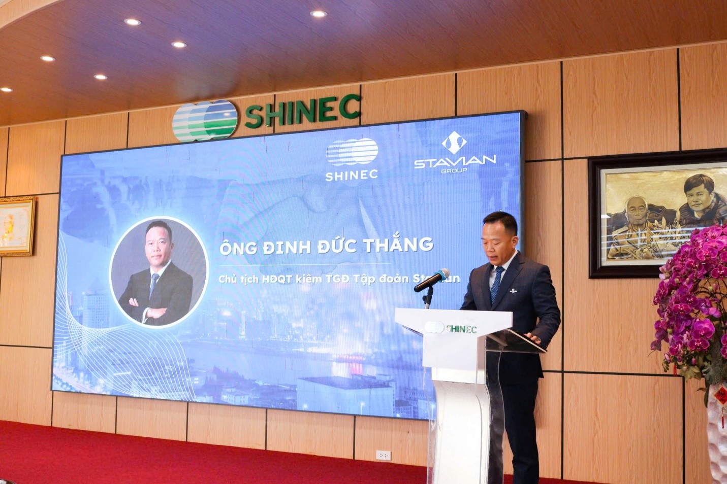 Ông Đinh Đức Thắng – Chủ tịch HĐQT kiêm Tổng Giám đốc Tập đoàn Stavian phát biểu tại buổi lễ