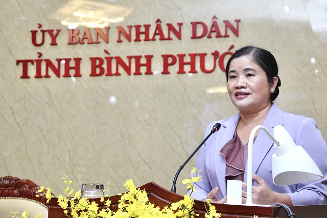 Bà Trần Tuệ Hiền - Chủ tịch UBND tỉnh Bình Phước phát biểu tại sự kiện