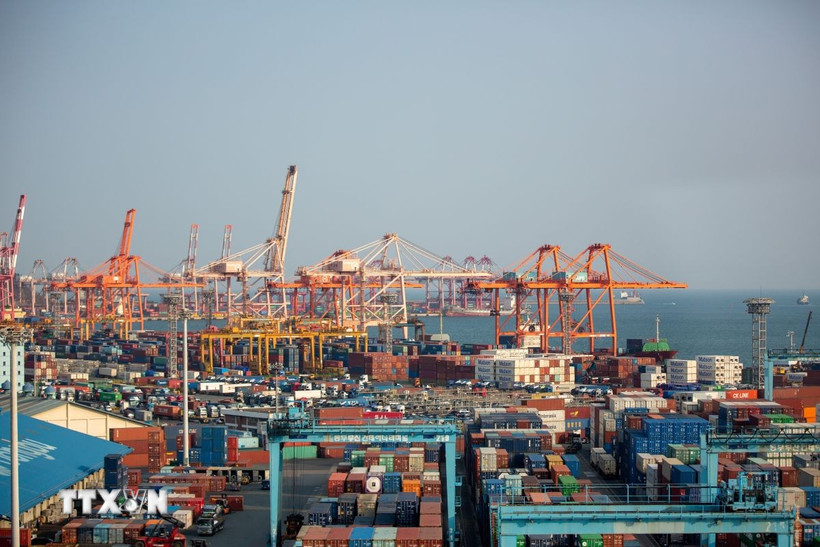 Cảng hàng hóa Busan, Hàn Quốc. (Nguồn: THX/TTXVN)