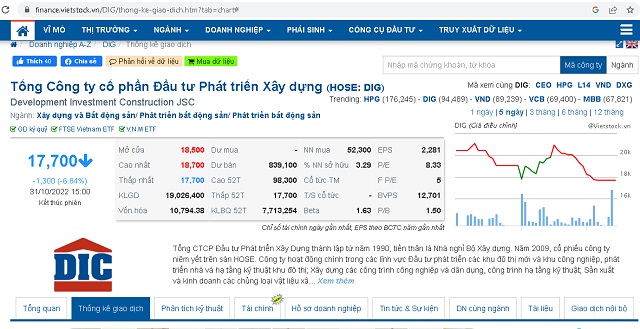 HOSE: DIG ngày 31/10/2022