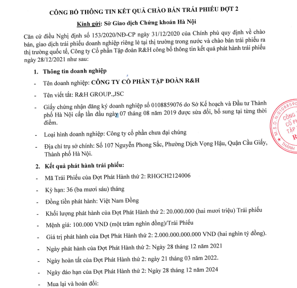 Thông tin lô trái phiếu của R&H Group hiện Chứng khoán Tiên Phong đang ‘sở hữu’ (Nguồn: HNX)