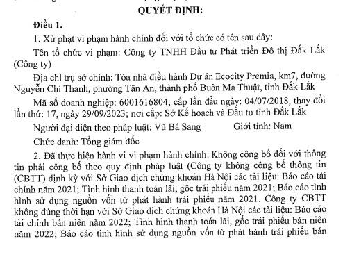 Một phần Quyết định xử phạt công ty
