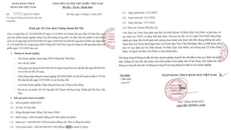 MSB huy động thêm 1.000 tỷ đồng từ kênh trái phiếu (Nguồn: HNX).