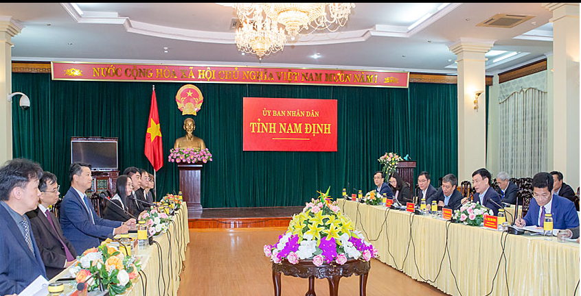 Quang cảnh buổi làm việc của UBND tỉnh Nam Định với Đoàn doanh nghiệp công nghệ điện tử Đài Loan  (Ảnh: Viết Dư)