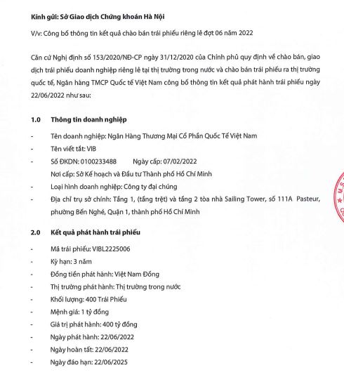 Thông tin kết quả phát hành trái phiếu ngày 22/6/2022 (nguồn: HNX)